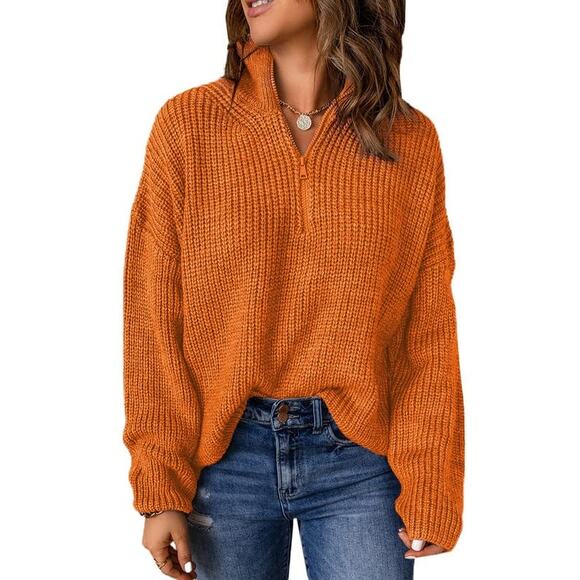 New Medium Long Sleeve 1/4 Zip Pullover Polo V Neck Dressy Casual Sweater - Picture 1 of 5